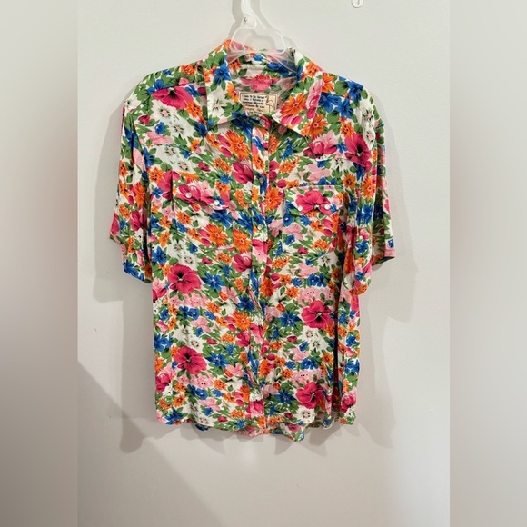 Citrine Rose Tops - Citrine Rose Floral Hawaiian Button Down Short Sleeve Top Size Medium